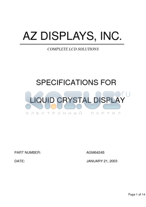 AGM6424B datasheet - SPECIFICATIONS FOR LIQUID CRYSTAL DISPLAY