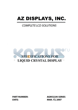 AGM3224I datasheet - SPECIFICATIONS FOR LIQUID CRYSTAL DISPLAY