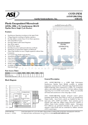 AS5SP128K32DQ-10ET datasheet - Plastic Encapsulated Microcircuit 4.0Mb, 128K x 32, Synchronous SRAM Pipeline Burst, Single Cycle Deselect