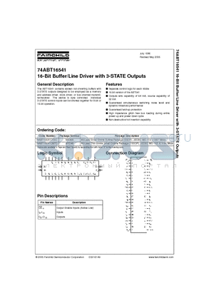 74ABT16541CSSC datasheet - 16-Bit Buffer/Line Driver with 3-STATE Outputs
