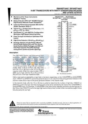 74ABT16657DGGRG4 datasheet - 16-BIT TRANSCEIVERS WITH PARITY GENERATORS/CHECKERS AND 3-STATE OUTPUTS