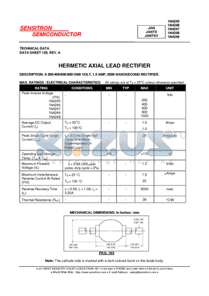 1N4245 datasheet - HERMETIC AXIAL LEAD RECTIFIER