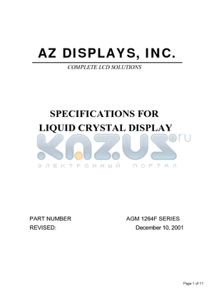 AGM1264F datasheet - SPECIFICATIONS FOR LIQUID CRYSTAL DISPLAY