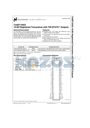74ABT16952 datasheet - 16-Bit Registered Transceiver with TRI-STATE Outputs