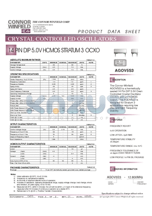 AGOV5S3 datasheet - 14 PIN DIP 5.0V HCMOS STRATUM 3 OCXO