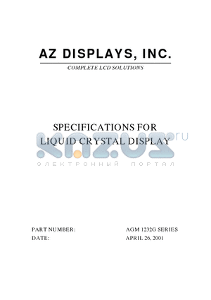 AGM1232G datasheet - SPECIFICATIONS FOR LIQUID CRYSTAL DISPLAY