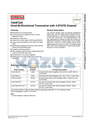 74ABT245_07 datasheet - Octal Bi-Directional Transceiver with 3-STATE Outputs