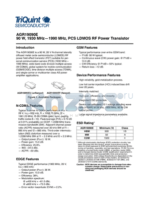 AGR19090E datasheet - 90 W, 1930 MHz-1990 MHz, PCS LDMOS RF Power Transistor