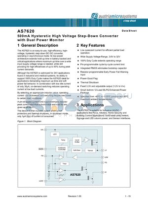 AS7620 datasheet - 500mA Hysteretic High Voltage Step-Down Converter with Dual Power Monitor