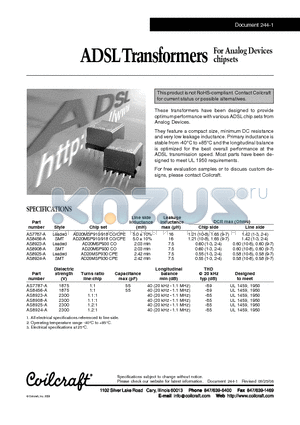 AS7787-A datasheet - ADSL Transformers