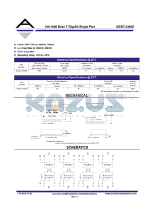 AGSC-2408S datasheet - 100/1000 Base T Gigabit Single Port