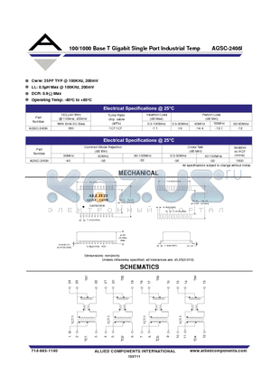 AGSC-2408I datasheet - 100/1000 Base T Gigabit Single Port Industrial Temp