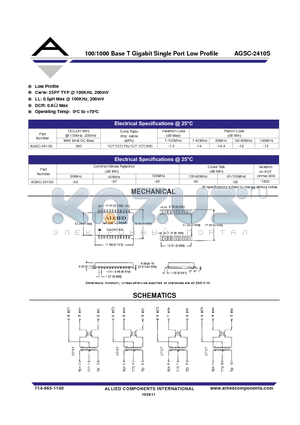 AGSC-2410S datasheet - 100/1000 Base T Gigabit Single Port Low Profile