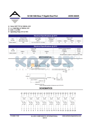 AGSC-5003S datasheet - 10/100/1000 Base T Gigabit Dual Port