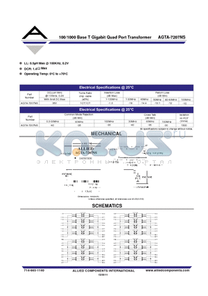 AGTA-7207NS datasheet - 100/1000 Base T Gigabit Quad Port Transformer