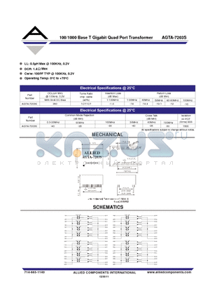 AGTA-7203S datasheet - 100/1000 Base T Gigabit Quad Port Transformer