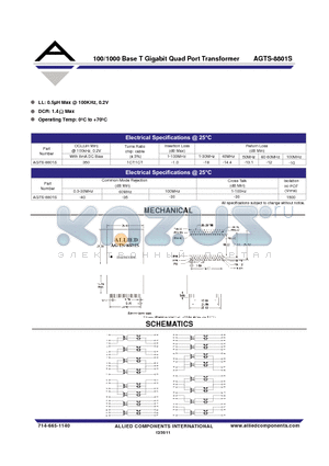 AGTS-8801S datasheet - 100/1000 Base T Gigabit Quad Port Transformer