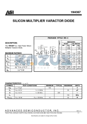 1N4387 datasheet - SILICON MULTIPLIER VARACTOR DIODE