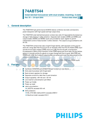 74ABT544 datasheet - Octal latched transceiver with dual enable, inverting 3-State