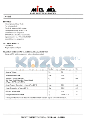 1N4448 datasheet - FAST SWITCHING DIODES