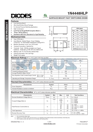 1N4448HLP datasheet - SURFACE MOUNT FAST SWITCHING DIODE