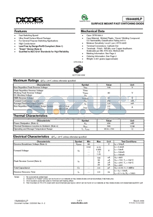 1N4448HLP-7 datasheet - SURFACE MOUNT FAST SWITCHING DIODE