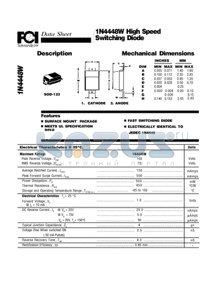 1N4448W datasheet - High Speed Switching Diode SURFACE MOUNT PACKAGE