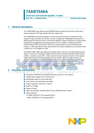 74ABT646ADB datasheet - Octal bus transceiver/register; 3-state