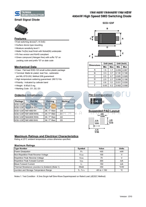 1N4448WRHG datasheet - 400mW High Speed SMD Switching Diode