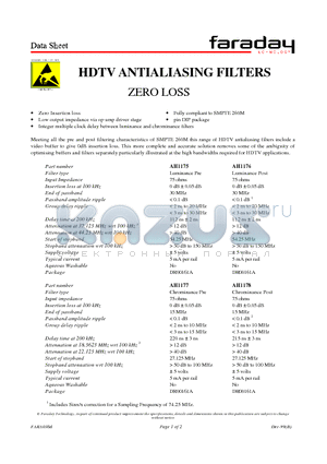 AH1177 datasheet - HDTV ANTIALIASING FILTERS