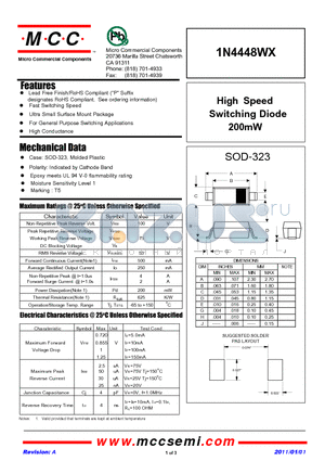 1N4448WX datasheet - High Speed Switching Diode 200mW