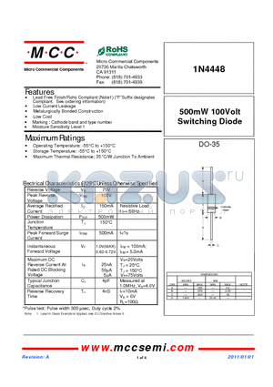 1N4448_11 datasheet - 500mW 100Volt Switching Diode