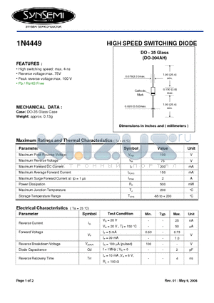 1N4449 datasheet - HIGH SPEED SWITCHING DIODE