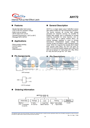 AH172 datasheet - Internal Pull-up Hall Effect Latch