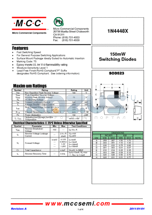 1N4448X_11 datasheet - 150mW Switching Diodes