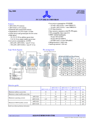 AS7C1026-20BC datasheet - 5V/3.3V 64Kx6 CMOS SRAM