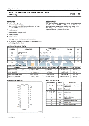 74ABT845PW datasheet - 8-bit bus interface latch with set and reset 3-State