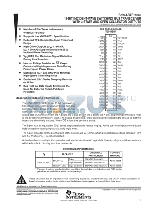 74ABTE16246DGGRE4 datasheet - 11-BIT INCIDENT-WAVE SWITCHING BUS TRANSCEIVER WITH 3-STATE AND OPEN-COLLECTOR OUTPUTS