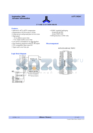 AS7C1026C datasheet - 5 V 64K X 16 CMOS SRAM