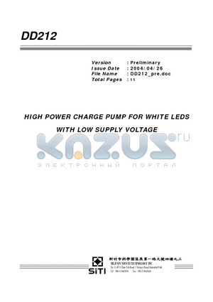DD212 datasheet - HIGH POWER CHARGE PUMP FOR WHITE LEDS WITH LOW SUPPLY VOLTAGE