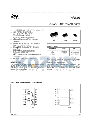 74AC02B datasheet - QUAD 2-INPUT NOR GATE