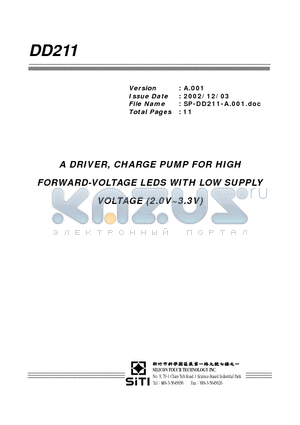 DD211 datasheet - A DRIVER, CHARGE PUMP FOR HIGH FORWARD-VOLTAGE LEDS WITH LOW SUPPLY VOLTAGE (2.0V~3.3V)