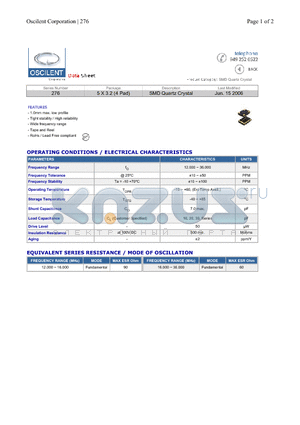 276-12.0M-SR-05LR datasheet - SMD Quartz Crystal