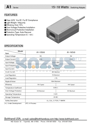 A1-15S05 datasheet - 15~18 Watts Switching Adapter