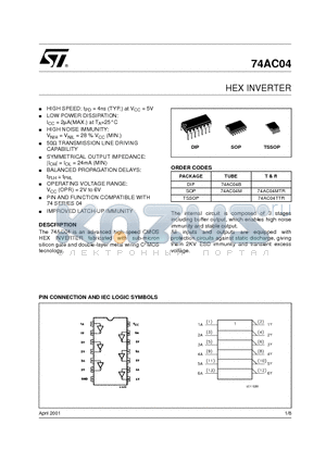 74AC04B datasheet - HEX INVERTER