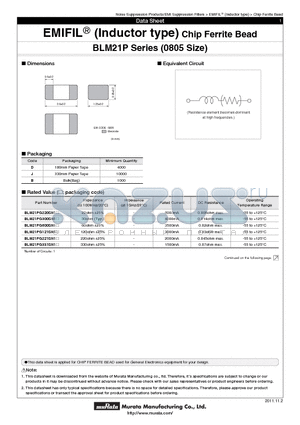 BLM21PG600SN1D datasheet - EMIFILr (Inductor type) Chip Ferrite Bead
