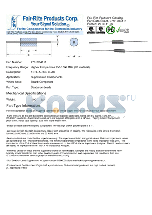 2761004111 datasheet - 61 BEAD ON LEAD