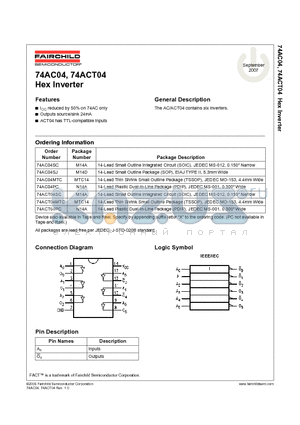 74AC04PC datasheet - Hex Inverter