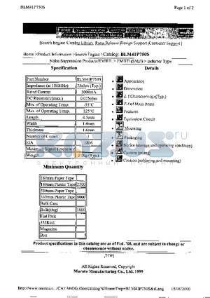 BLM41A750S datasheet - EMIFIL Inductor Type SMD