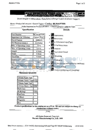 BLM41A800S datasheet - EMIFIL Inductor Type SMD